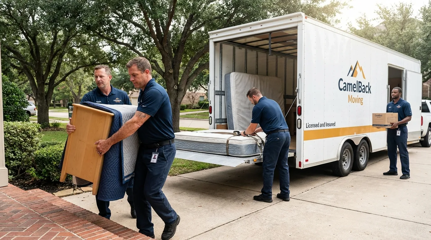 Crew loading residential truck for cross-state move from Waterville, MN