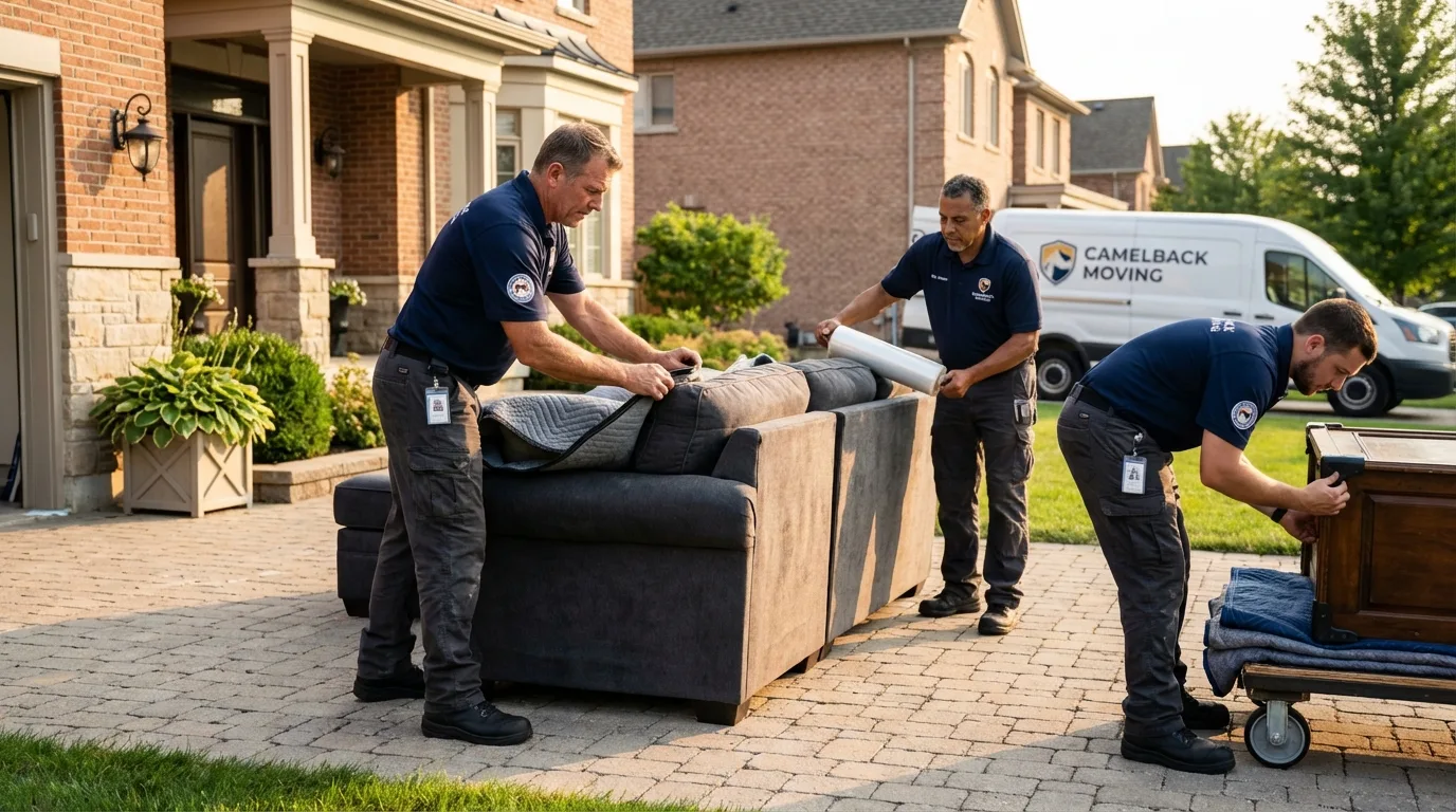 Large estate moving crew wrapping furniture in Waterville, MN